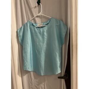 Diane Von Furstenburg Turquoise Boxy Crinkle Top Sz M